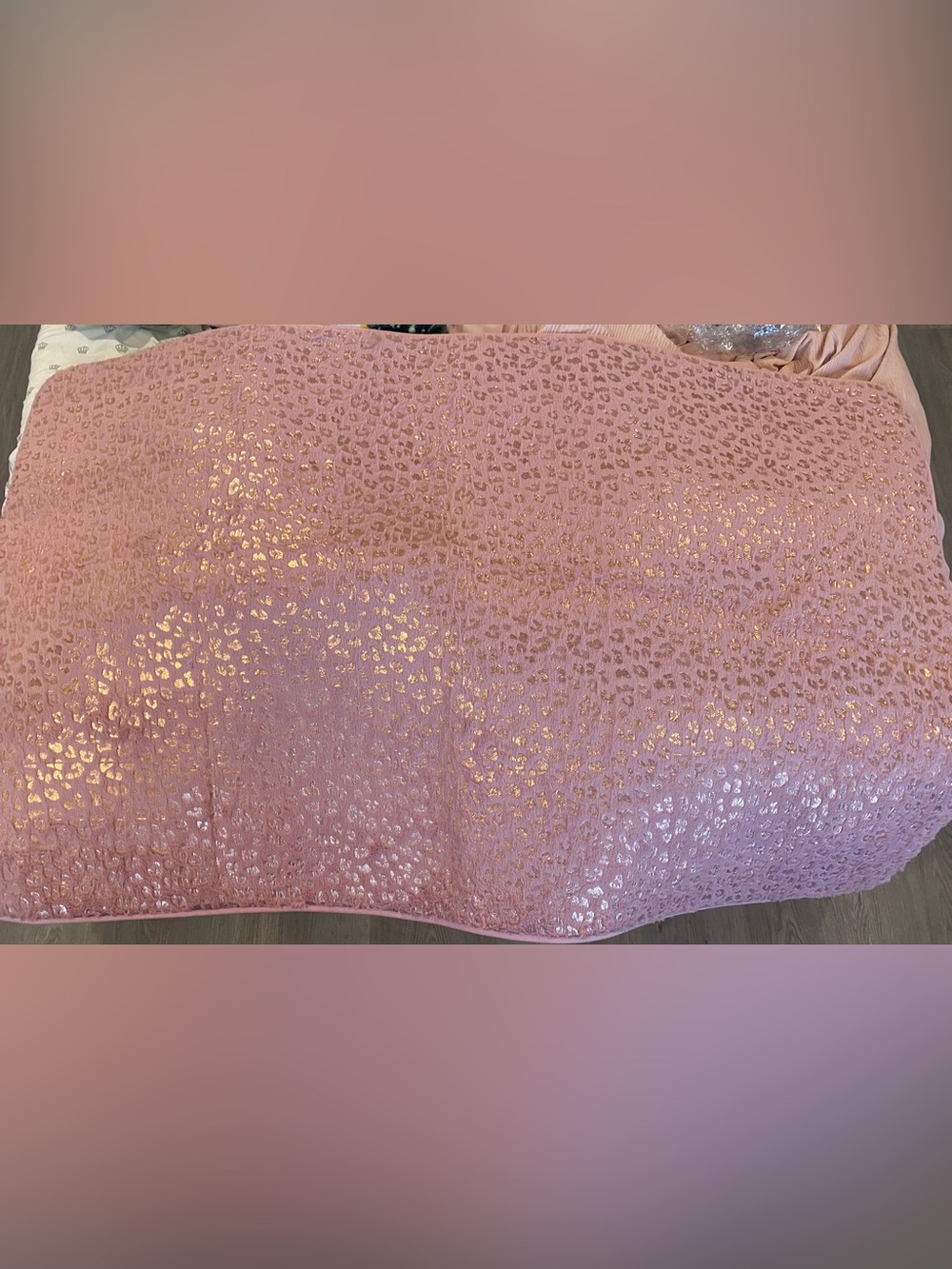 Juicy Couture Pink Faux Fur Rug with Gold Leopard Print